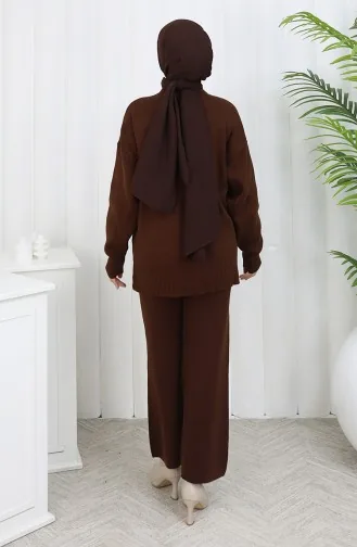 Knitwear Stone Detailed Sweater Trousers Two Piece Set 0014-04 Brown 0014-04