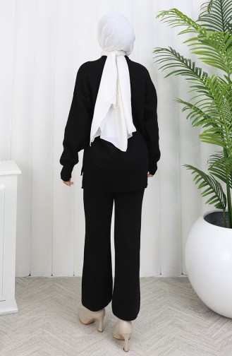 Ensemble Deux Pièces Pull Et Pantalon En Maille Avec Détails En Pierre 0014-07 Noir 0014-07