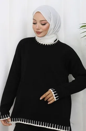 Breiwerk Wimper Gedetailleerde Trui Broek Tweedelig Set 0015-01 Zwart 0015-01