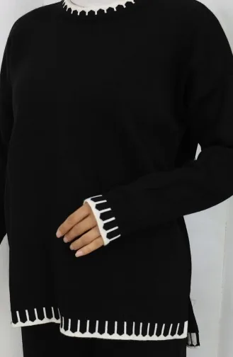 Breiwerk Wimper Gedetailleerde Trui Broek Tweedelig Set 0015-01 Zwart 0015-01