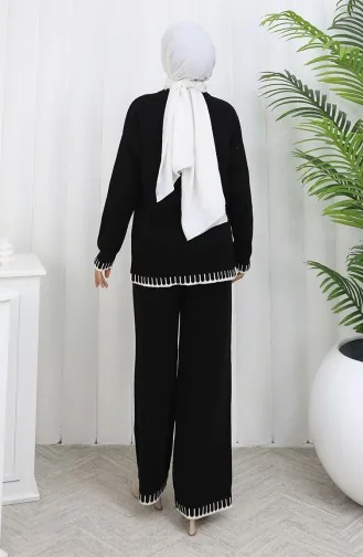 Breiwerk Wimper Gedetailleerde Trui Broek Tweedelig Set 0015-01 Zwart 0015-01