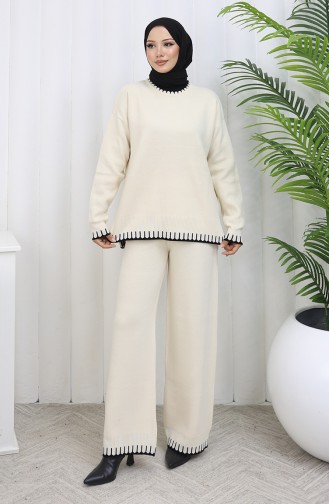 Ensemble Deux Pièces Pull-pantalon En Tricot à Détails De Cils 0015-05 Beige 0015-05