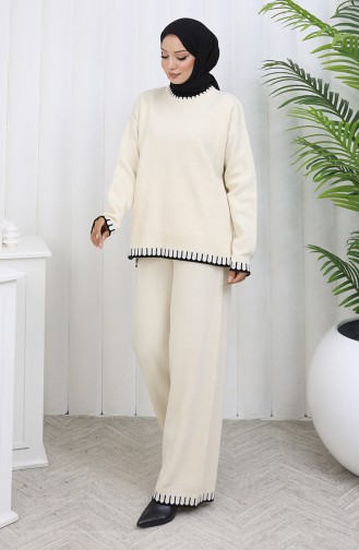 Ensemble Deux Pièces Pull-pantalon En Tricot à Détails De Cils 0015-05 Beige 0015-05
