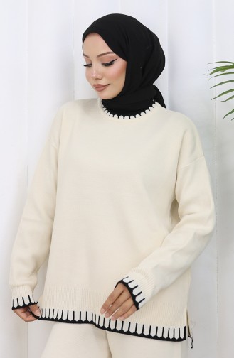 Ensemble Deux Pièces Pull-pantalon En Tricot à Détails De Cils 0015-05 Beige 0015-05