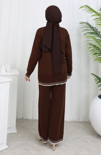 Knitwear Eyelash Detailed Sweater Trousers Two Piece Set 0015-07 Brown 0015-07