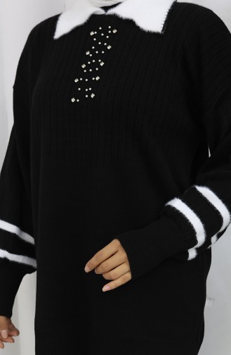 Ensemble Deux Pièces Tunique Et Pantalon En Tricot Avec Col Détaillé 1002-01 Noir 1002-01