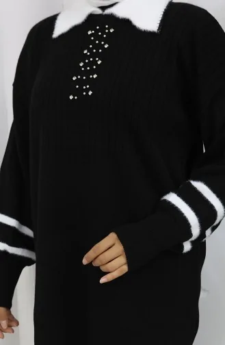 بدلة من قطعتين، بنطال تونك بياقة محبوكة وتفاصيل، لون أسود، رقم 1002-01 1002-01