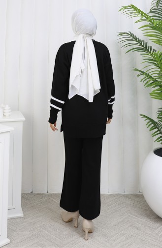 Ensemble Deux Pièces Tunique Et Pantalon En Tricot Avec Col Détaillé 1002-01 Noir 1002-01