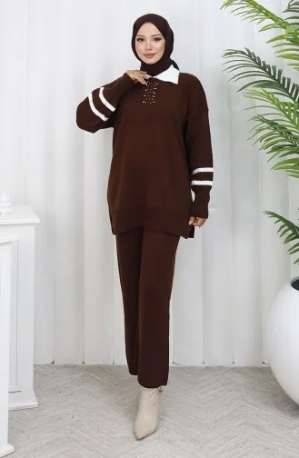 Knitwear Collar Detailed Tunic Trousers Two Piece Suit 1002-04 Brown 1002-04
