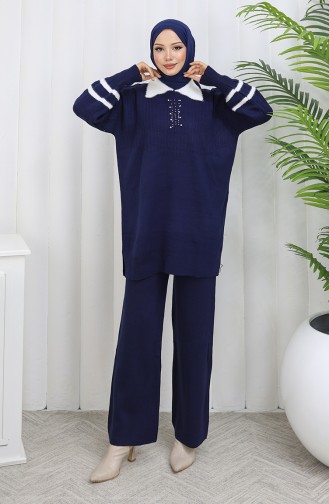 Triko Yaka Detaylı Tunik Pantolon İkili Takım 1002-05 Lacivert