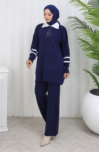 Triko Yaka Detaylı Tunik Pantolon İkili Takım 1002-05 Lacivert