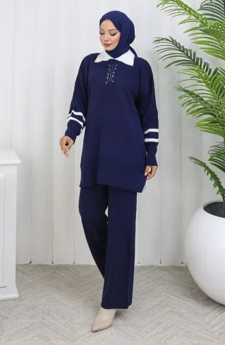 Triko Yaka Detaylı Tunik Pantolon İkili Takım 1002-05 Lacivert