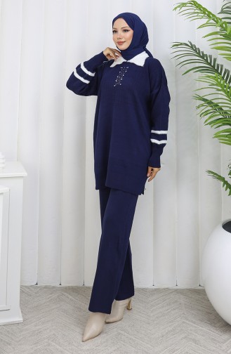 Triko Yaka Detaylı Tunik Pantolon İkili Takım 1002-05 Lacivert