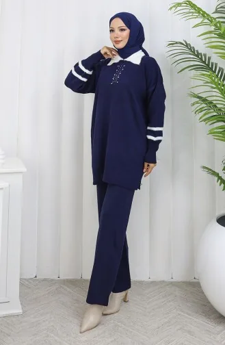 Triko Yaka Detaylı Tunik Pantolon İkili Takım 1002-05 Lacivert