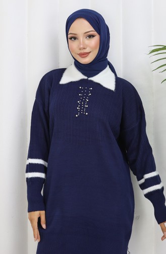 Triko Yaka Detaylı Tunik Pantolon İkili Takım 1002-05 Lacivert