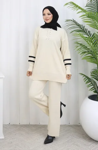 Knitwear Collar Detailed Tunic Trousers Two Piece Suit 1002-06 Beige 1002-06