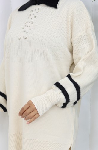 Triko Yaka Detaylı Tunik Pantolon İkili Takım 1002-06 Bej
