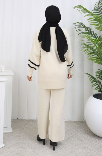 Triko Yaka Detaylı Tunik Pantolon İkili Takım 1002-06 Bej