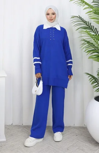 Gebreide Kraag Gedetailleerde Tuniek Broek Tweedelig Set 1002-07 Saks 1002-07