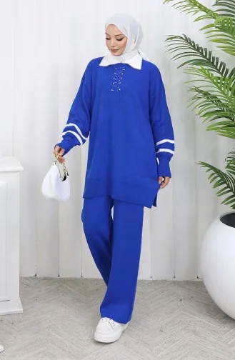 Gebreide Kraag Gedetailleerde Tuniek Broek Tweedelig Set 1002-07 Saks 1002-07