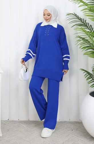 Gebreide Kraag Gedetailleerde Tuniek Broek Tweedelig Set 1002-07 Saks 1002-07
