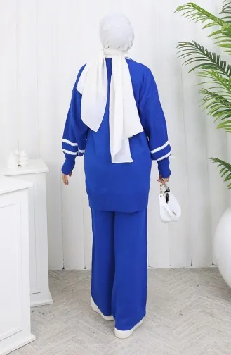 Gebreide Kraag Gedetailleerde Tuniek Broek Tweedelig Set 1002-07 Saks 1002-07