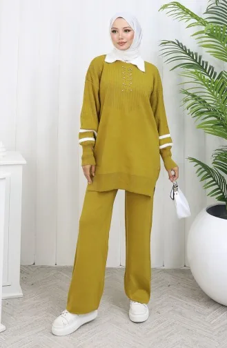 Knitwear Collar Detailed Tunic Trousers Two Piece Suit 1002-08 Oil Green 1002-08