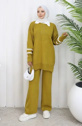 Knitwear Collar Detailed Tunic Trousers Two Piece Suit 1002-08 Oil Green 1002-08