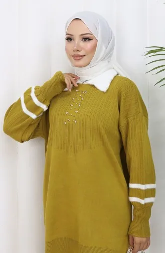 Knitwear Collar Detailed Tunic Trousers Two Piece Suit 1002-08 Oil Green 1002-08