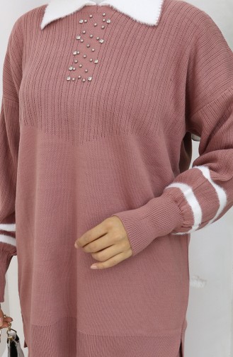 Knitwear Collar Detailed Tunic Trousers Two Piece Set 1002-09 Dusty Rose 1002-09