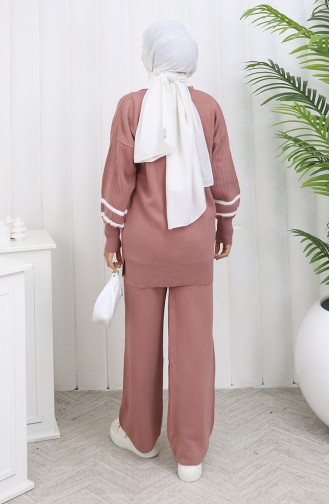Knitwear Collar Detailed Tunic Trousers Two Piece Set 1002-09 Dusty Rose 1002-09