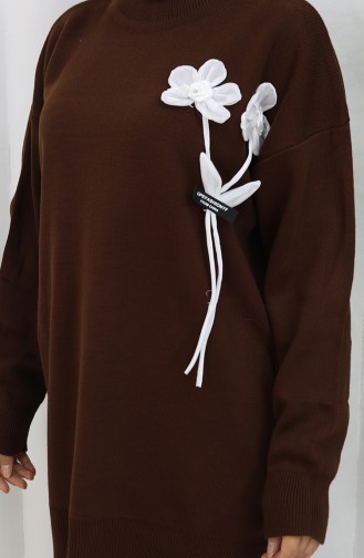 Strickmode Blumen Detail Tunika Hose Zweiteiler 1037-01 Braun 1037-01