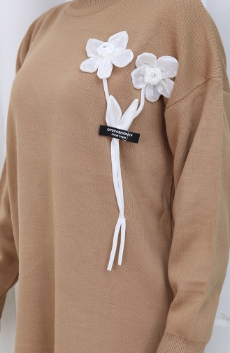 Strickmode Blumen Detail Tunika Hose Zweiteiler 1037-05 Milchkaffee 1037-05