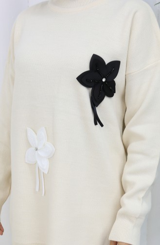 Gebreide Bloemen Tuniek Broek Tweedelig Set 1077-01 Beige 1077-01