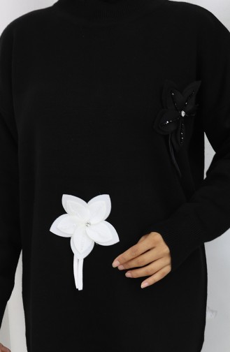 Gebreide Bloemen Tuniek Broek Tweedelig Set 1077-02 Zwart 1077-02