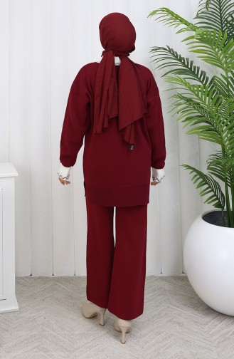Strickmode Blumen Applikation Tunika Hose Zweiteiler 1113-01 Weinrot 1113-01