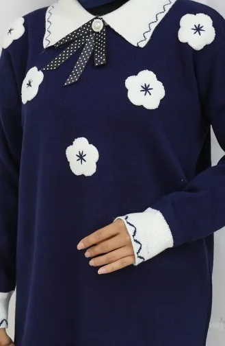 Triko Çiçek Aplikeli Tunik Pantolon İkili Takım 1113-02 Lacivert