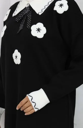 Triko Çiçek Aplikeli Tunik Pantolon İkili Takım 1113-04 Siyah