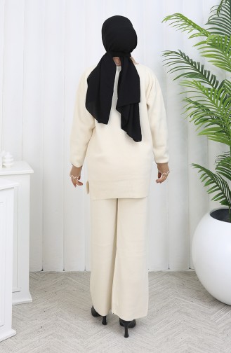 Gebreide Tuniek Met Bloemenapplicatie Tweedelige Set Beige 1113-05 1113-05