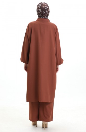 Gömlek Yaka Tunik Pantolon İkili Takım 0123-01 Kahverengi