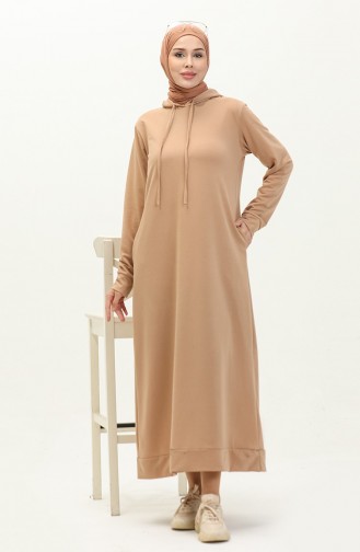 Robe De Sport à Capuche Double Fil 0190A-02 Café Au Lait 0190-02
