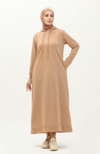 Robe De Sport à Capuche Double Fil 0190A-02 Café Au Lait 0190-02
