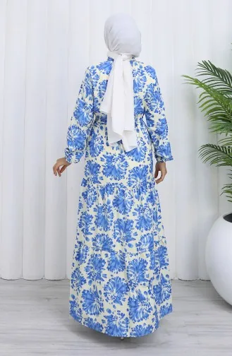 Robe à Motifs Avec Col Mandarin Et Taille Nouée 0192-02 Indigo 0192-02