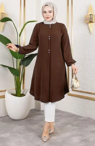 Tunique Aerobin à Boutons Détaillés 0175-09 Marron 0175-09