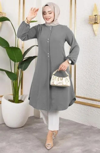 Tunique Aerobin à Boutons Détaillés 0175-12 Gris Clair 0175-12