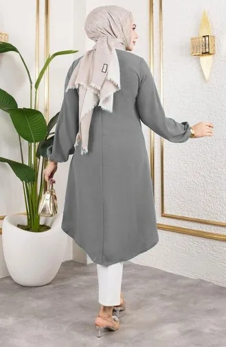 Tunique Aerobin à Boutons Détaillés 0175-12 Gris Clair 0175-12