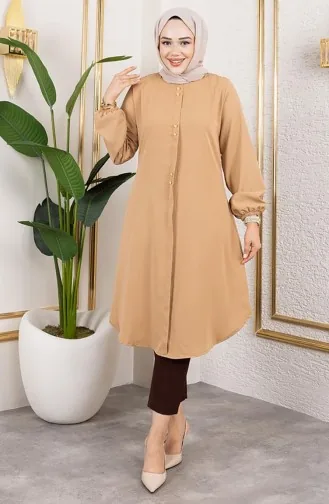 Tunique Aerobin à Boutons Détaillés 0175-14 Camel 0175-14