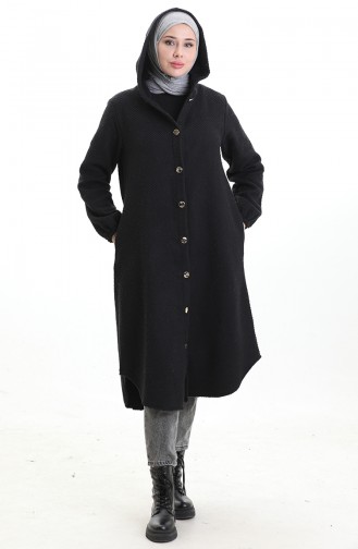 Hooded Buttoned Cashmere Coat 0201-05 Black 0201-05