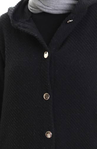 Hooded Buttoned Cashmere Coat 0201-05 Black 0201-05