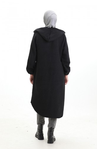 Hooded Buttoned Cashmere Coat 0201-05 Black 0201-05